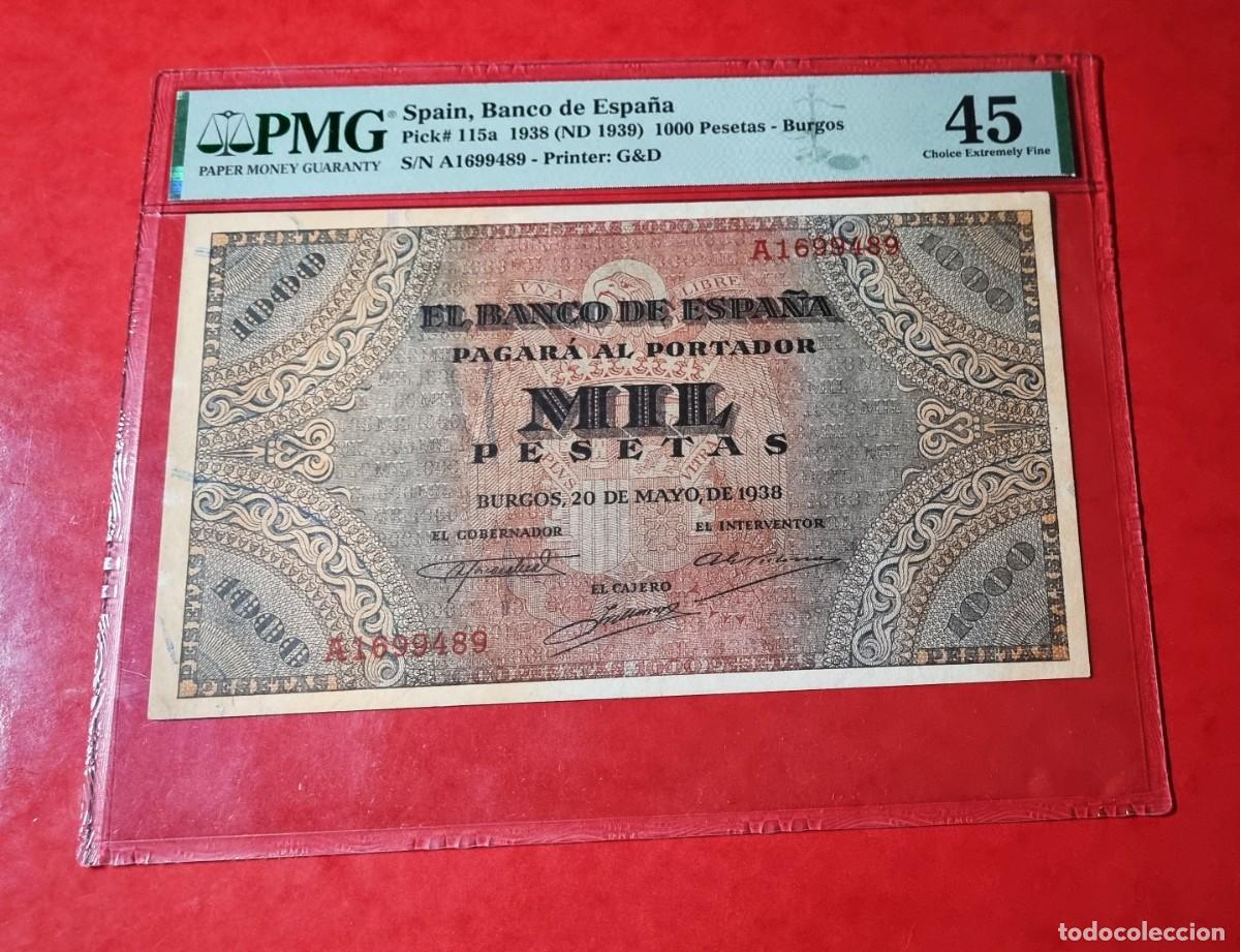 Billetes espa&ntilde;oles: SERIE A BURGOS EXCELENTE EJEMPLAR PMG| SOLO ACEPTO PAYPAL| BILLETE 1000 PESETAS 1938 LEER DESCRIPCIO