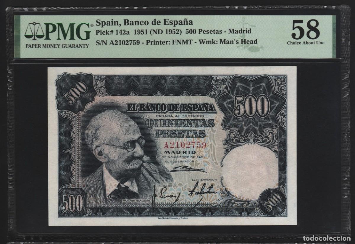 Billetes espa&ntilde;oles: ESTADO ESPA&Ntilde;OL BENLLIURE PMG 58 | SOLO ACEPTO PAYPAL| BILLETE 500 PESETAS 1951 LEER DESCRIPCION