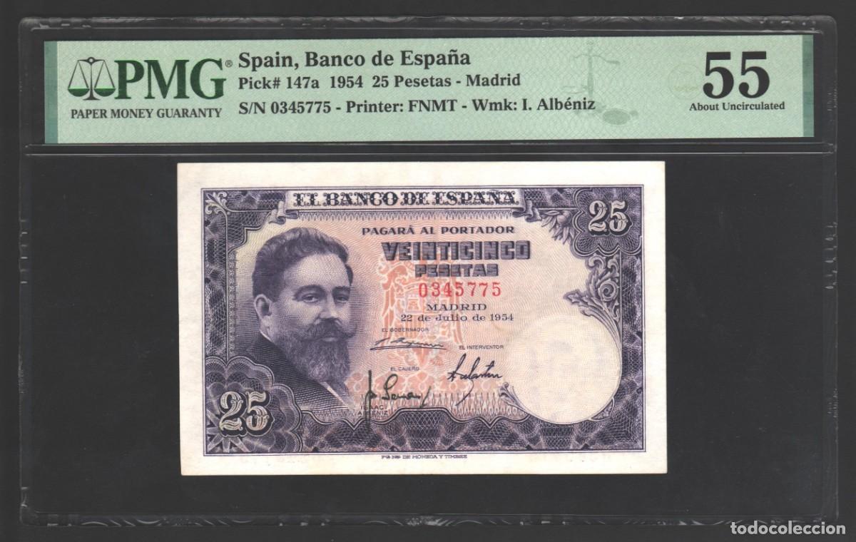 Billetes espa&ntilde;oles: SIN SERIE ESTADO ESPA&Ntilde;OL PMG 55 | SOLO ACEPTO PAYPAL| BILLETE 25 PESETAS 1954 LEER DESCRIPCION