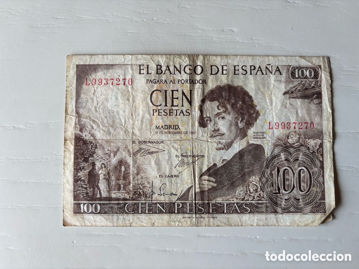 Billetes espa&ntilde;oles: Billete 100 pesetas 1965 Gustavo Adolfo B&eacute;cquer