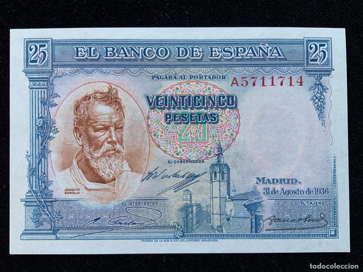Billetes espa&ntilde;oles: Billete de 25 pesetas 1936, joaquin sorolla, sc, serie A.