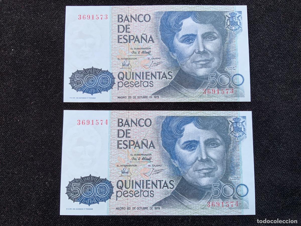 Billetes espa&ntilde;oles: Billete de 500 pesetas 1979, sc, sin letra de serie. Pareja correlativa.