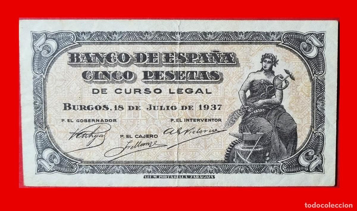 Billetes espa&ntilde;oles: &Uacute;LTIMA SERIE C ESTADO ESPA&Ntilde;OL PORTABELLA EXCELENTE | SOLO ACEPTO PAYPAL| BILLETE 5 PESETAS 1937 LEER