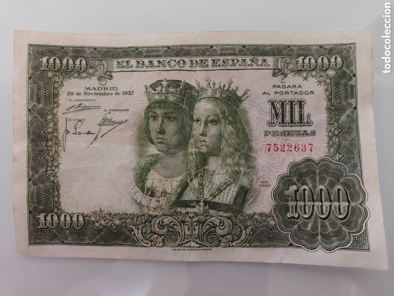 Billetes espa&ntilde;oles: BILLETE 1000 PESETAS 1957 SIN SERIE MBC REYES CAT&Oacute;LICOS