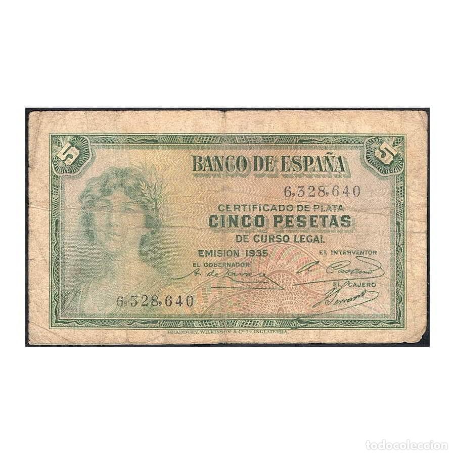 Billetes espa&ntilde;oles: Espa&ntilde;a 1935 [BLL] 5 Pts. Certificado de Plata. II Rep&uacute;blica (RC)
