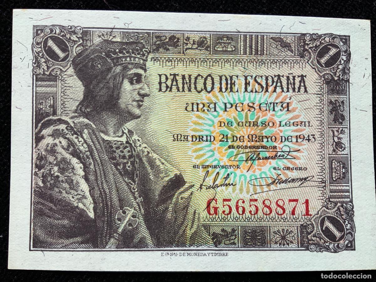 Billetes espa&ntilde;oles: Billete de 1 peseta 1943, sc, serie G , fernando el cat&oacute;lico .