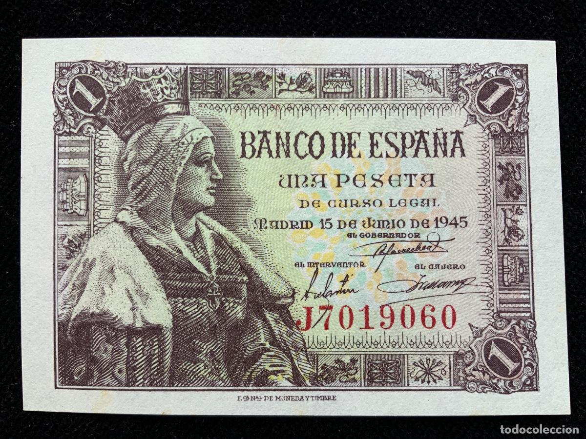 Billetes espa&ntilde;oles: Billete de 1 peseta 1945, sc, isabel la catolica, serie J.