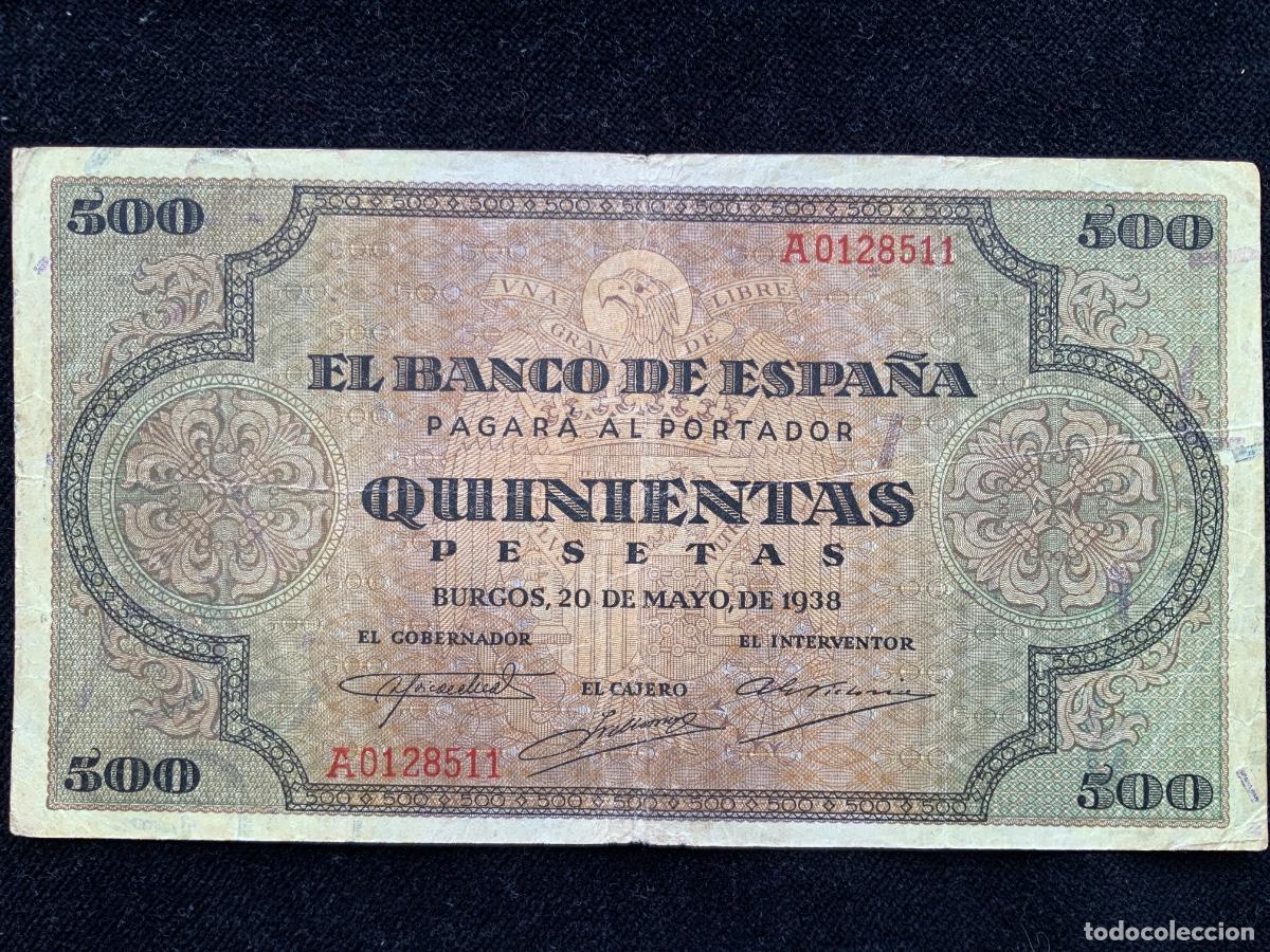 Billets espagnols: Billete de 500 pesetas Burgos 1938, mbc-, serie A.