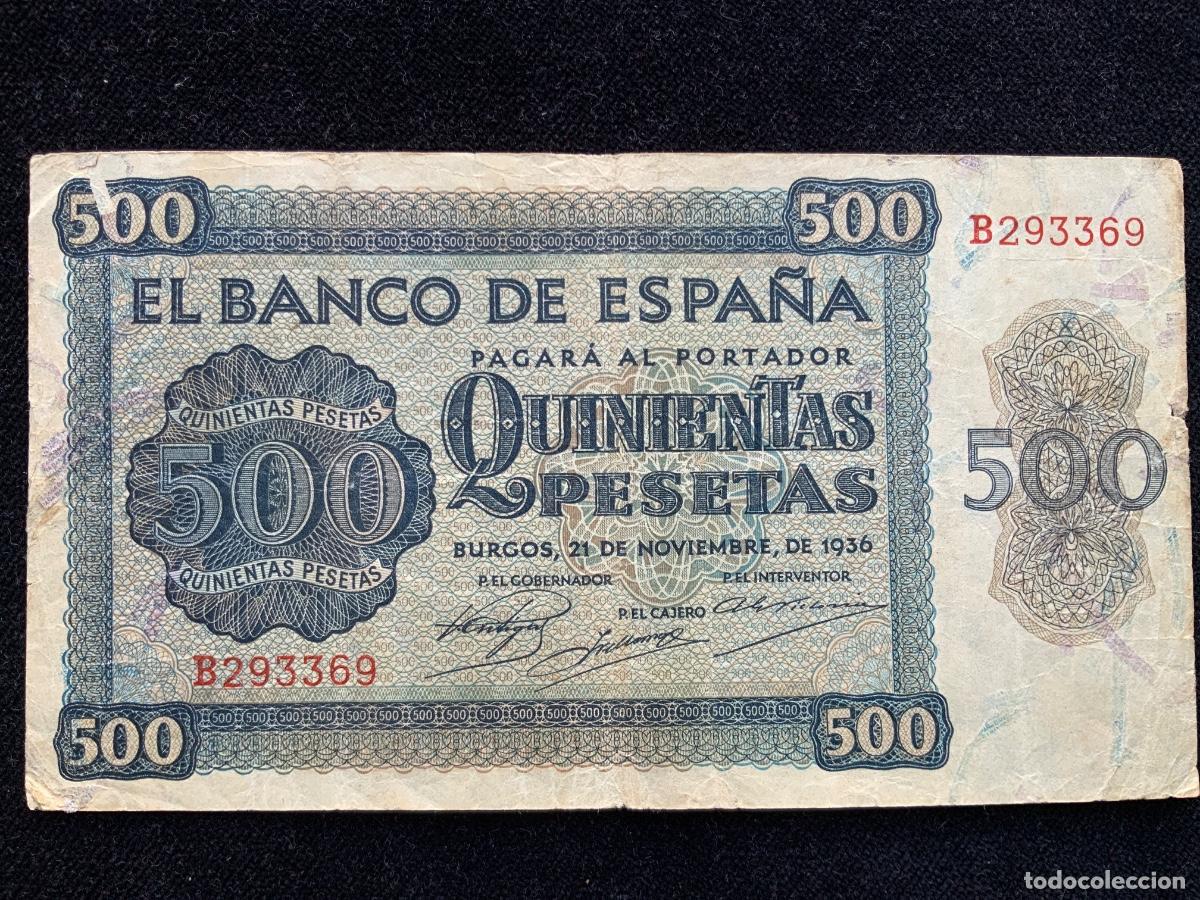 Spanische Banknoten: Billete 500 pesetas Burgos 1936, mbc-, serie b.