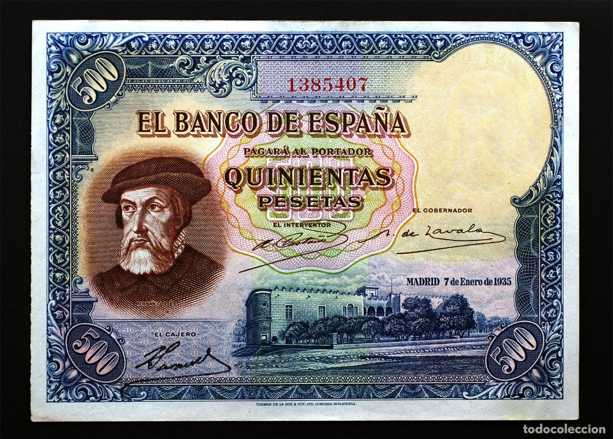 Billetes espa&ntilde;oles: SC. Spain-500 Pesetas de 1935. Hern&aacute;n Cort&eacute;s . Sin serie. EBC/XF. Raro