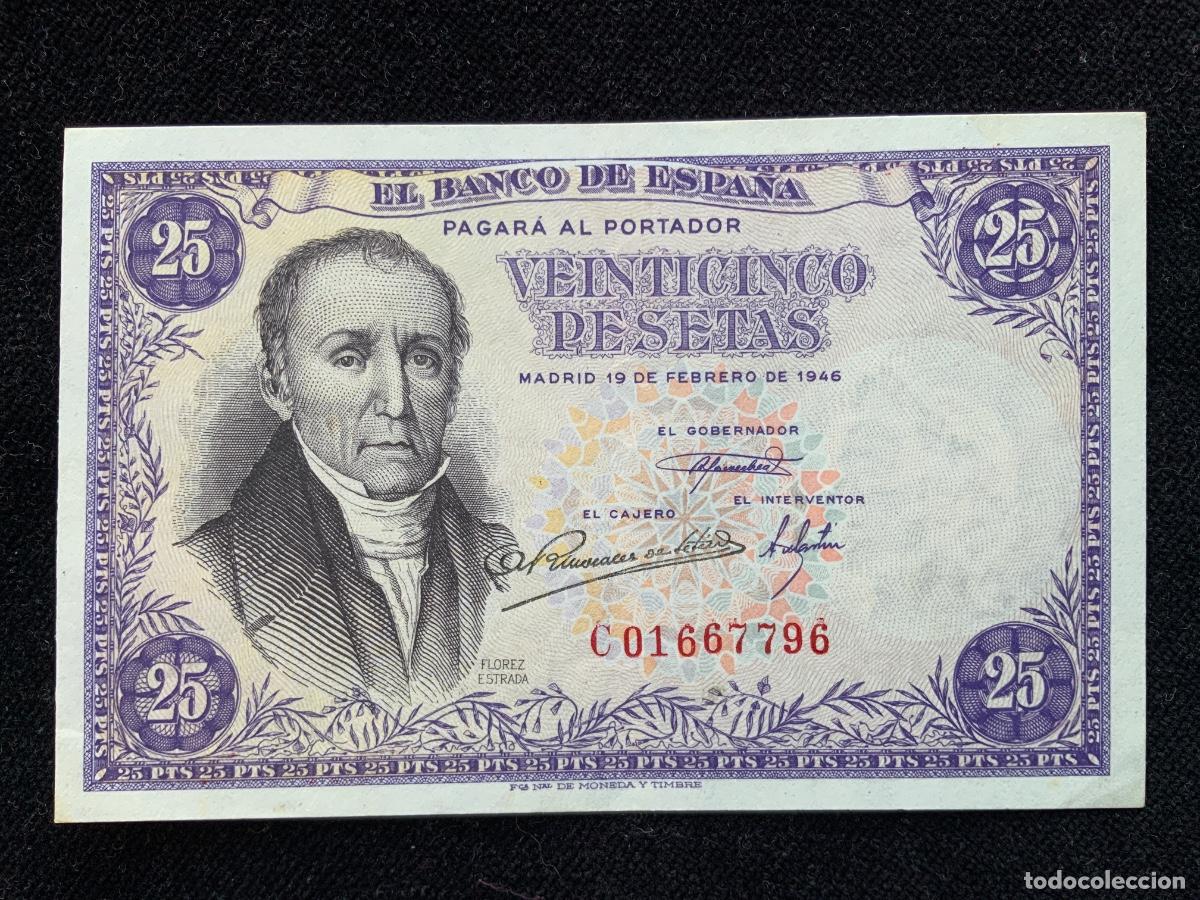 Billetes espa&ntilde;oles: Billete de 25 pesetas 1946, ebc+++, florez estrada, serie c.