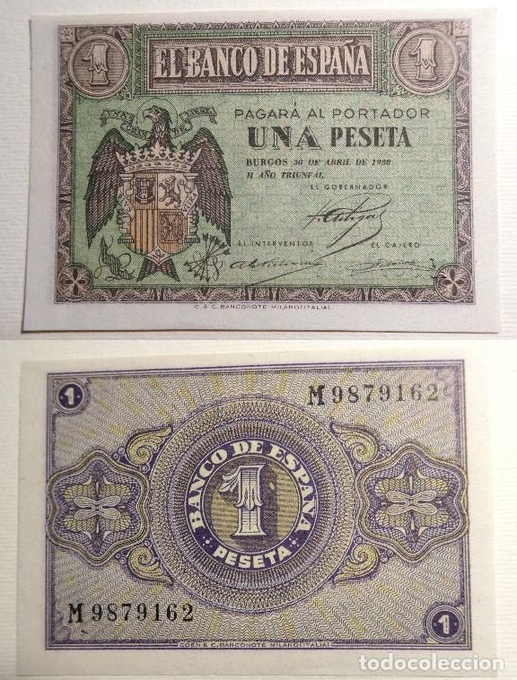 Spanische Banknoten: BILLETE DE BURGOS 1 PESETA DEL 30 DE ABRIL DE 1938 SERIE M SIN CIRCULAR