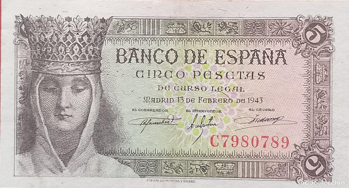 Billetes espa&ntilde;oles: BILLETES DE 5 PESETAS 1943 ISABEL LA CATOLICA S/C-