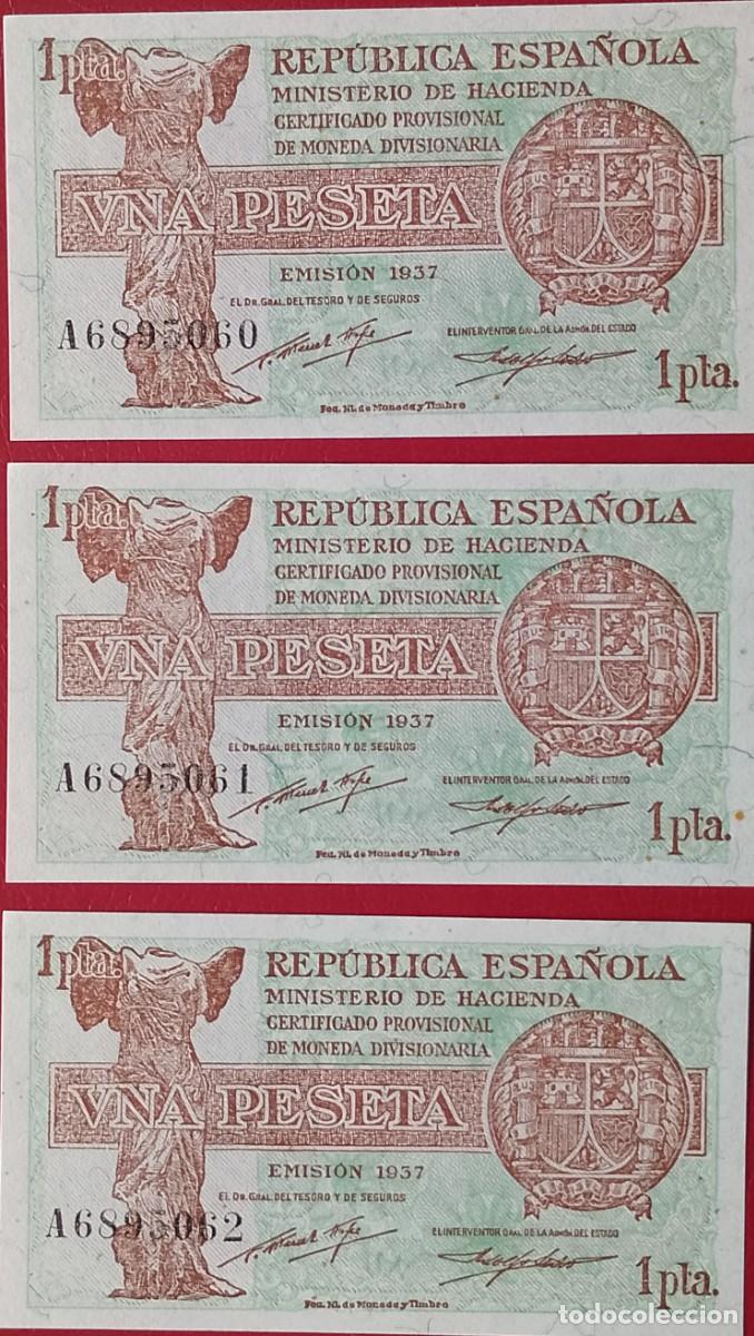 Billetes espa&ntilde;oles: TRIO DE BILLETES DE 1 PESETA 1937 REPUBLICA S/C