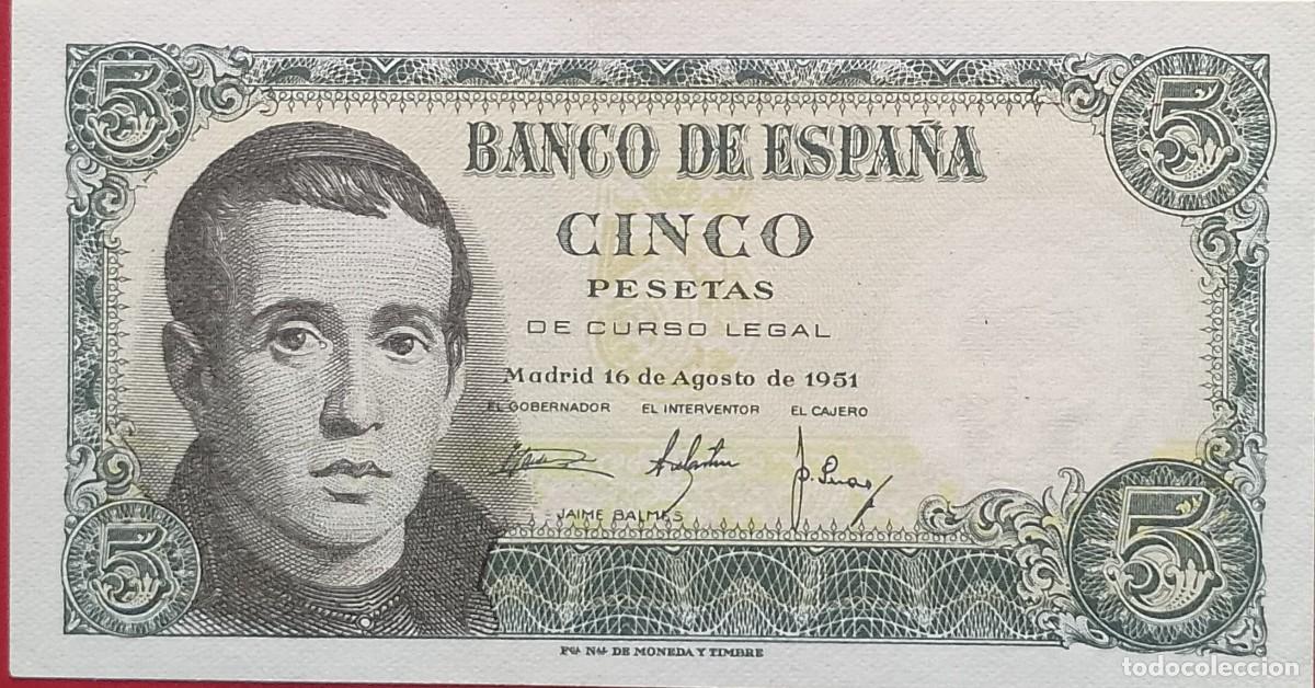 Billetes espa&ntilde;oles: BILLETE DE 5 PESETAS 1951 BALMES EBC