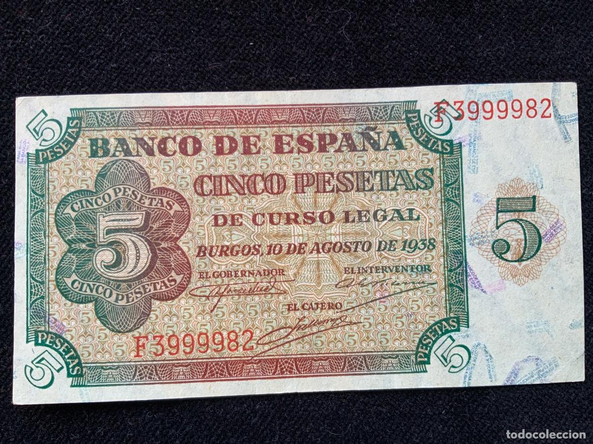 Billetes espa&ntilde;oles: Billete de 5 pesetas 1938 burgos , ebc+, serie F.