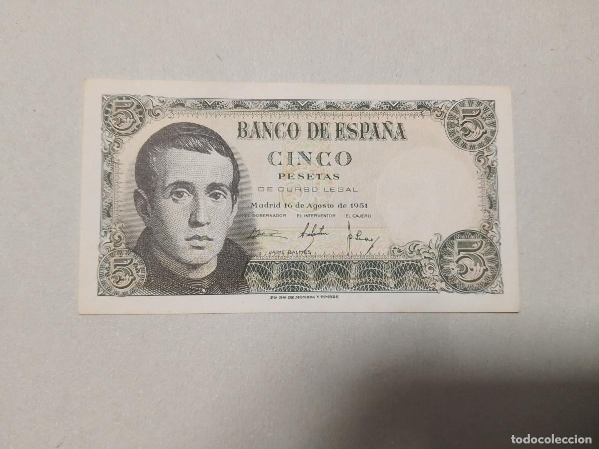 Billetes espa&ntilde;oles: 5 pesetas 1951, sin circular