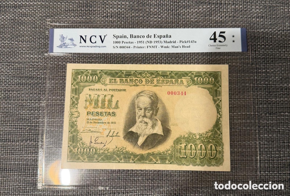 Spanish Banknotes: 1000 Pesetas 1951 numero bajisima 000344
