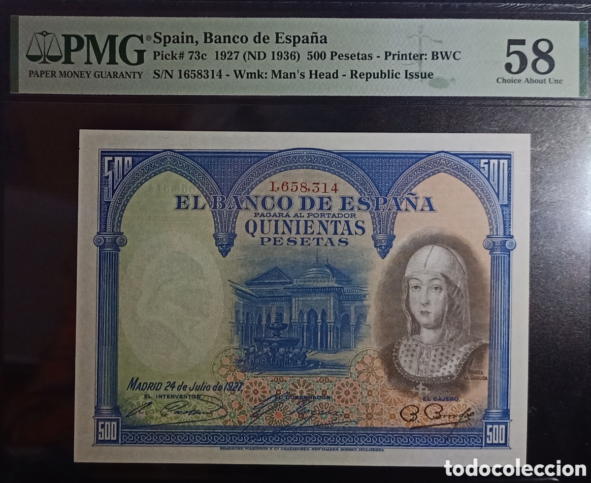 Billetes espa&ntilde;oles: Billete 500 PESETAS 1927 -ISABEL LA CAT&Oacute;LICA- PMG 58