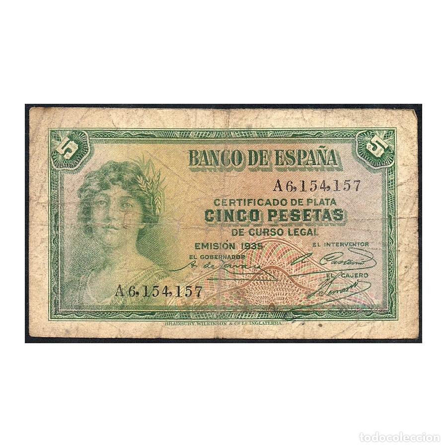 Billetes espa&ntilde;oles: Espa&ntilde;a 1935 [BLL] 5 Pts. Certificado de Plata. II Rep&uacute;blica (RC)