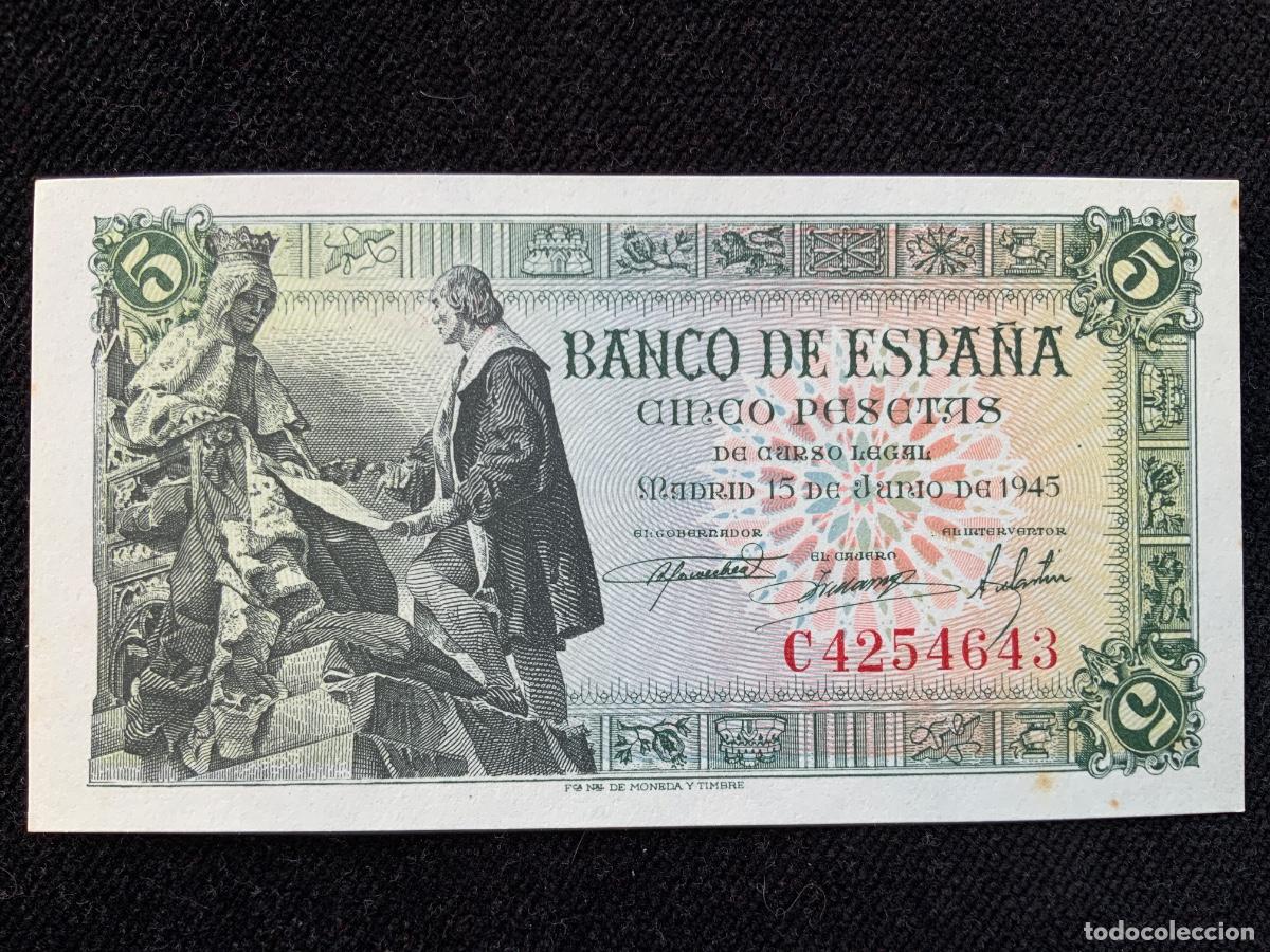 Billetes espa&ntilde;oles: Billete de 5 pesetas 1945, sc-, serie c.