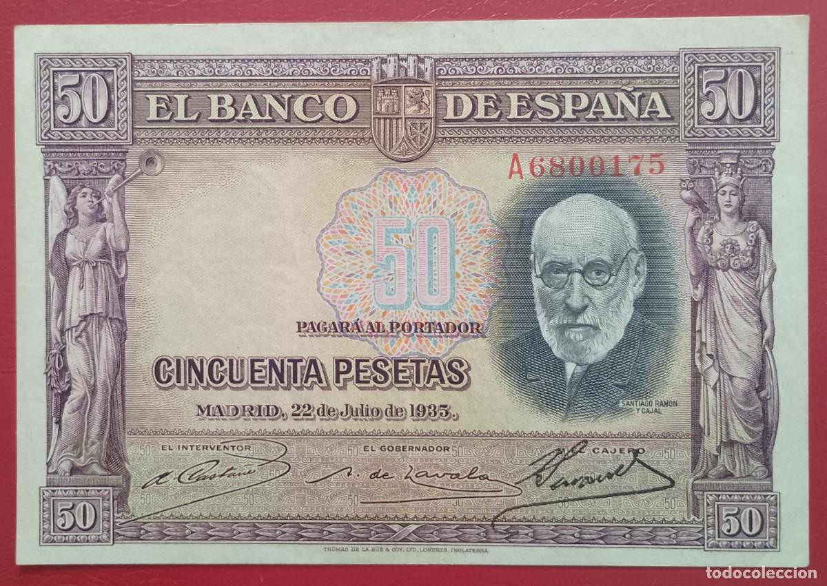 Billetes espa&ntilde;oles: BILLETE DE 50 PESETAS 1935 RAMON Y CAJAL DIFICIL SERIE A EBC
