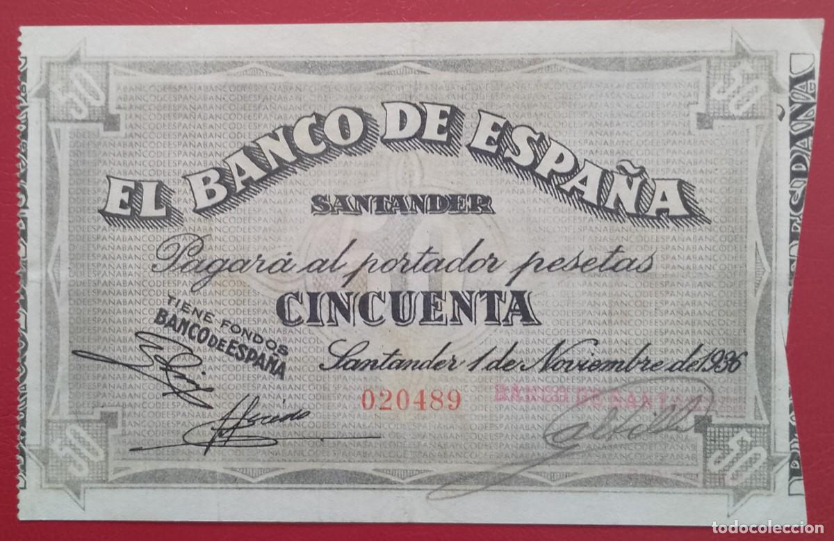Billetes espa&ntilde;oles: BILLETE DE 50 PESETAS 1936 SANTANDER EBC MUY ESCASO