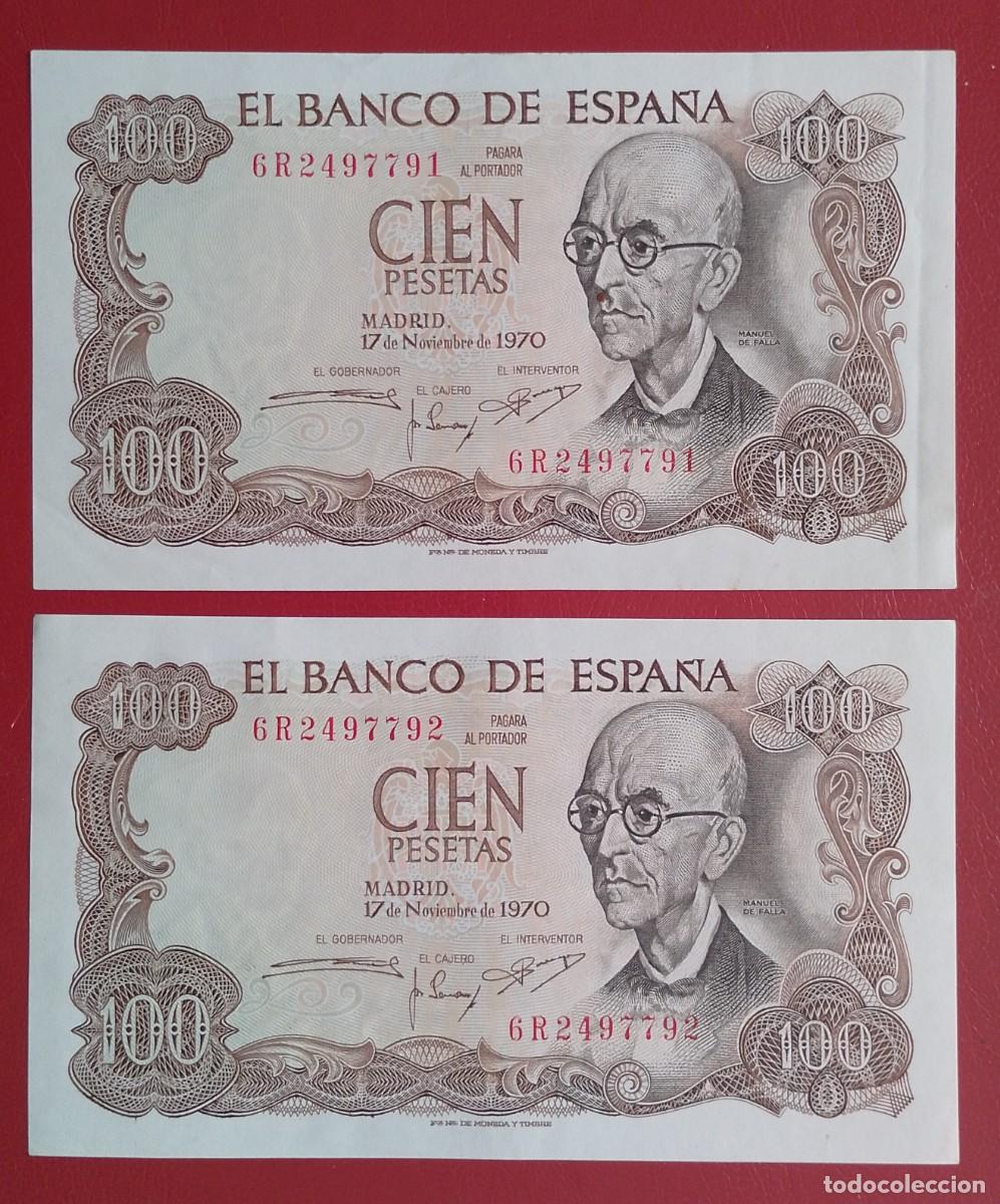 Billetes espa&ntilde;oles: PAREJA BILLETES DE 100 PESETAS 1970 FALLA S/C