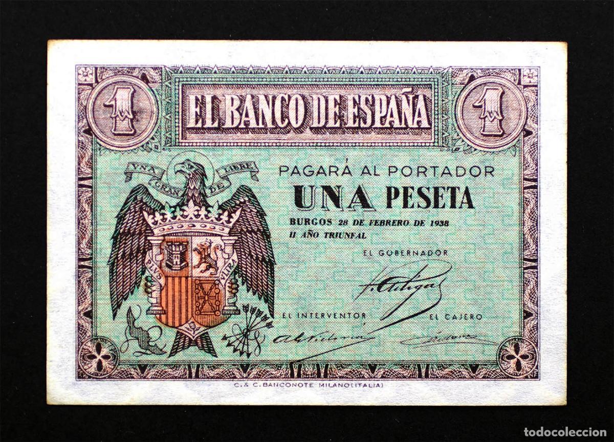 Billetes espa&ntilde;oles: SC-Spain- Guerra Civil. 1 Peseta Fe1938. Burgos. Serie D. SC/UNC.