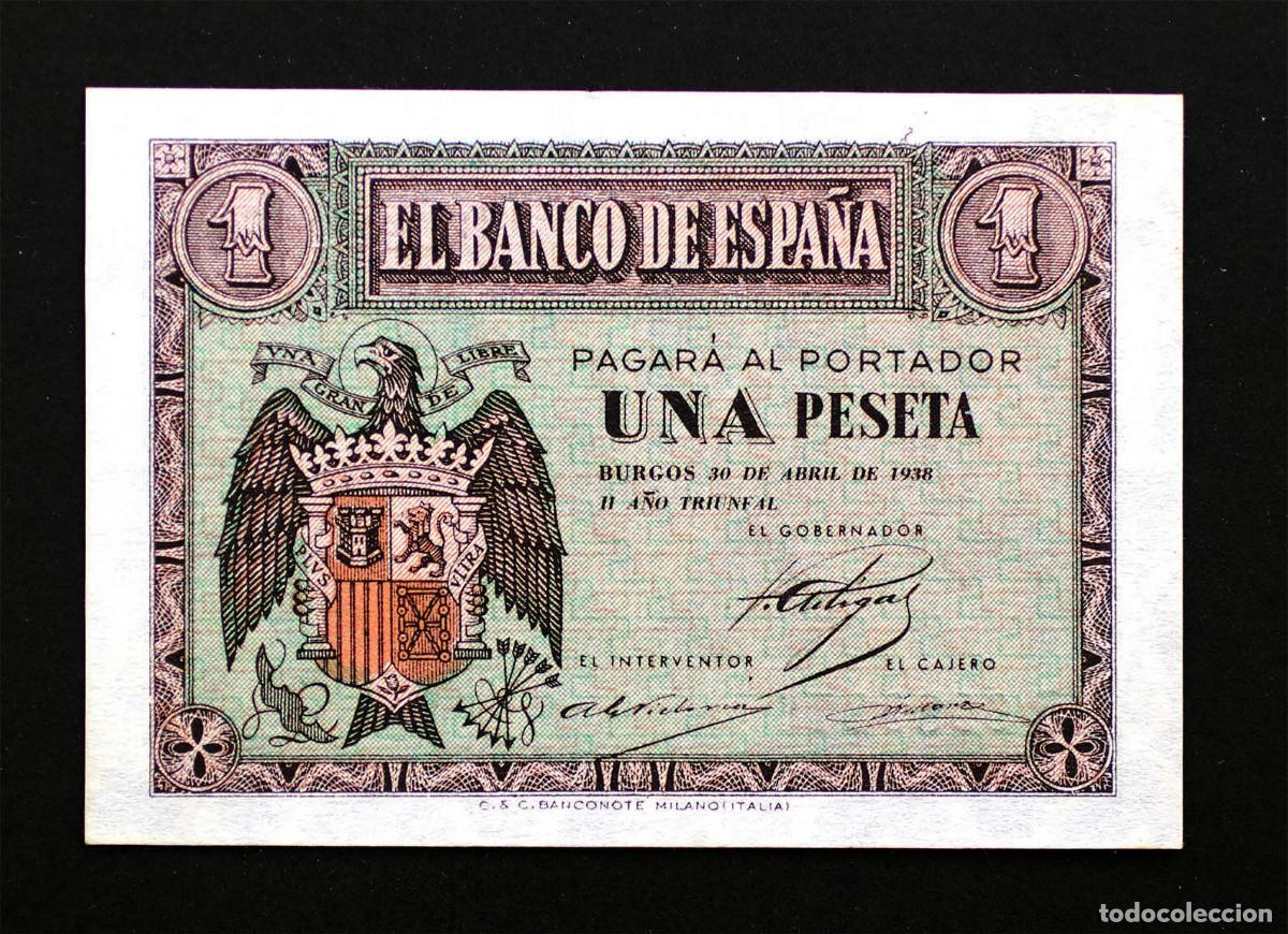 Billetes espa&ntilde;oles: SC-Spain- Guerra Civil. 1 Peseta Abril 1938. Burgos. Serie D. SC/UNC.