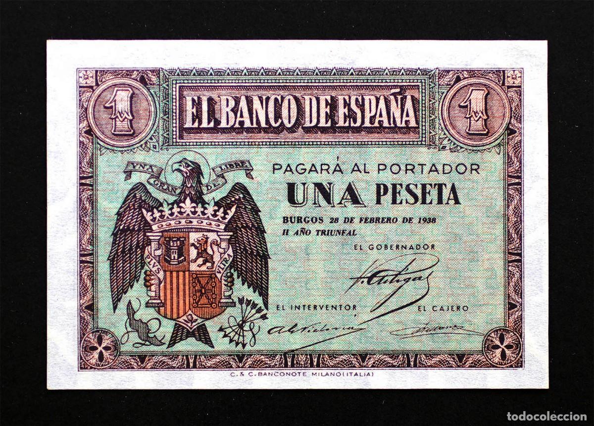 Billetes espa&ntilde;oles: SC-Spain- Guerra Civil. 1 Peseta. Febrero 1938. Burgos. Serie B. SC/UNC.