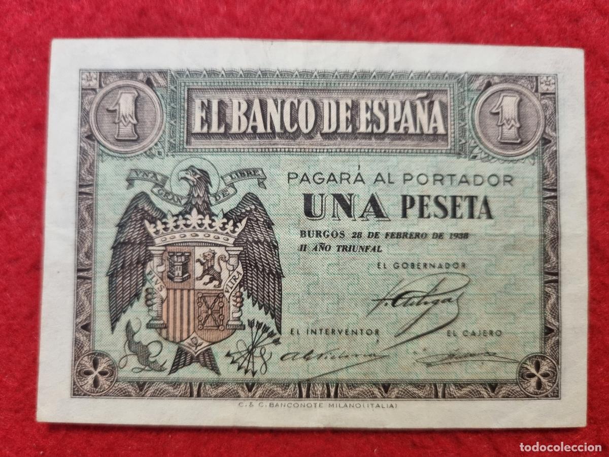 Billetes espa&ntilde;oles: BILLETE 1 PESETA FEBRERO 1938 MBC SERIE F ORIGINAL T398