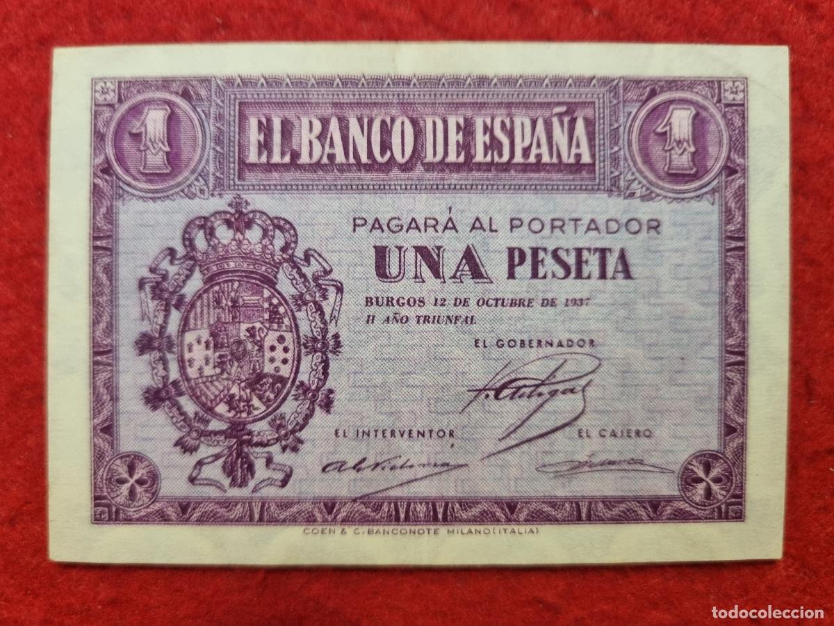 Billetes espa&ntilde;oles: BILLETE 1 PESETA BURGOS 12 OCTUBRE 1937 MBC+ SERIE B ORIGINAL T150