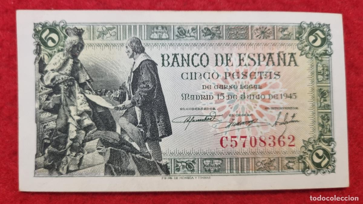 Billetes espa&ntilde;oles: BILLETE 5 PESETAS 1945 EBC+ SERIE C ORIGINAL T362
