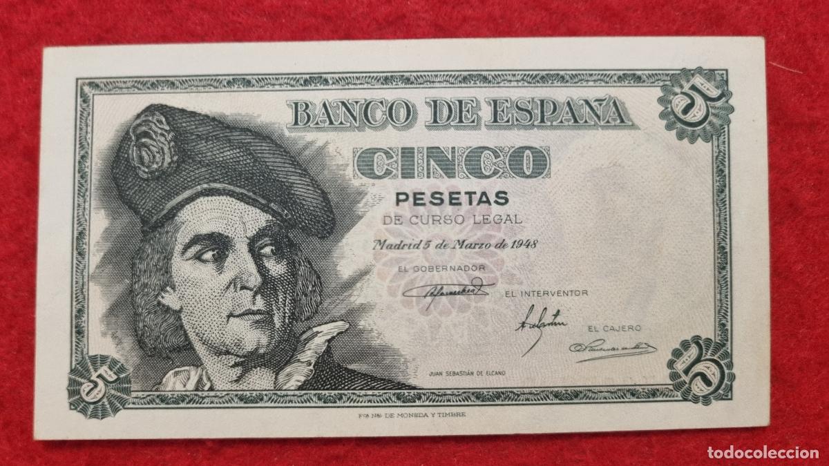 Billetes espa&ntilde;oles: BILLETE 5 PESETAS SEPTIEMBRE 1948 SIN CIRCULAR SERIE J ORIGINAL T839