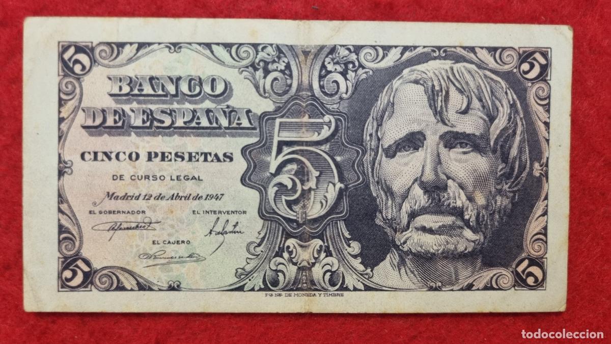 Billetes espa&ntilde;oles: BILLETE 5 PESETAS 1947 SENECA MBC SERIE D ORIGINAL T992
