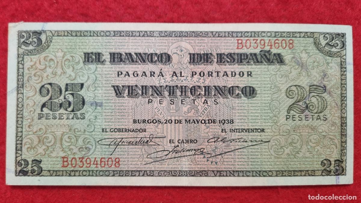 Billetes espa&ntilde;oles: BILLETE 25 PESETAS 1938 MBC++ SERIE B ORIGINAL T608