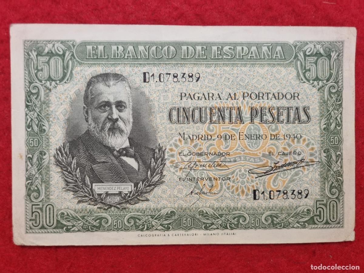 Billetes espa&ntilde;oles: BILLETE 50 PESETAS 1940 MBC+ SERIE D ORIGINAL T389