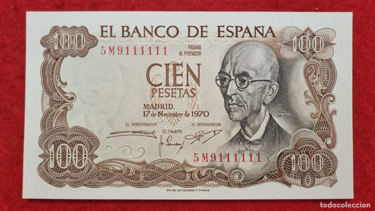 Billetes espa&ntilde;oles: BILLETE 100 PESETAS 1970 EBC+ SERIE 5M ORIGINAL T111111