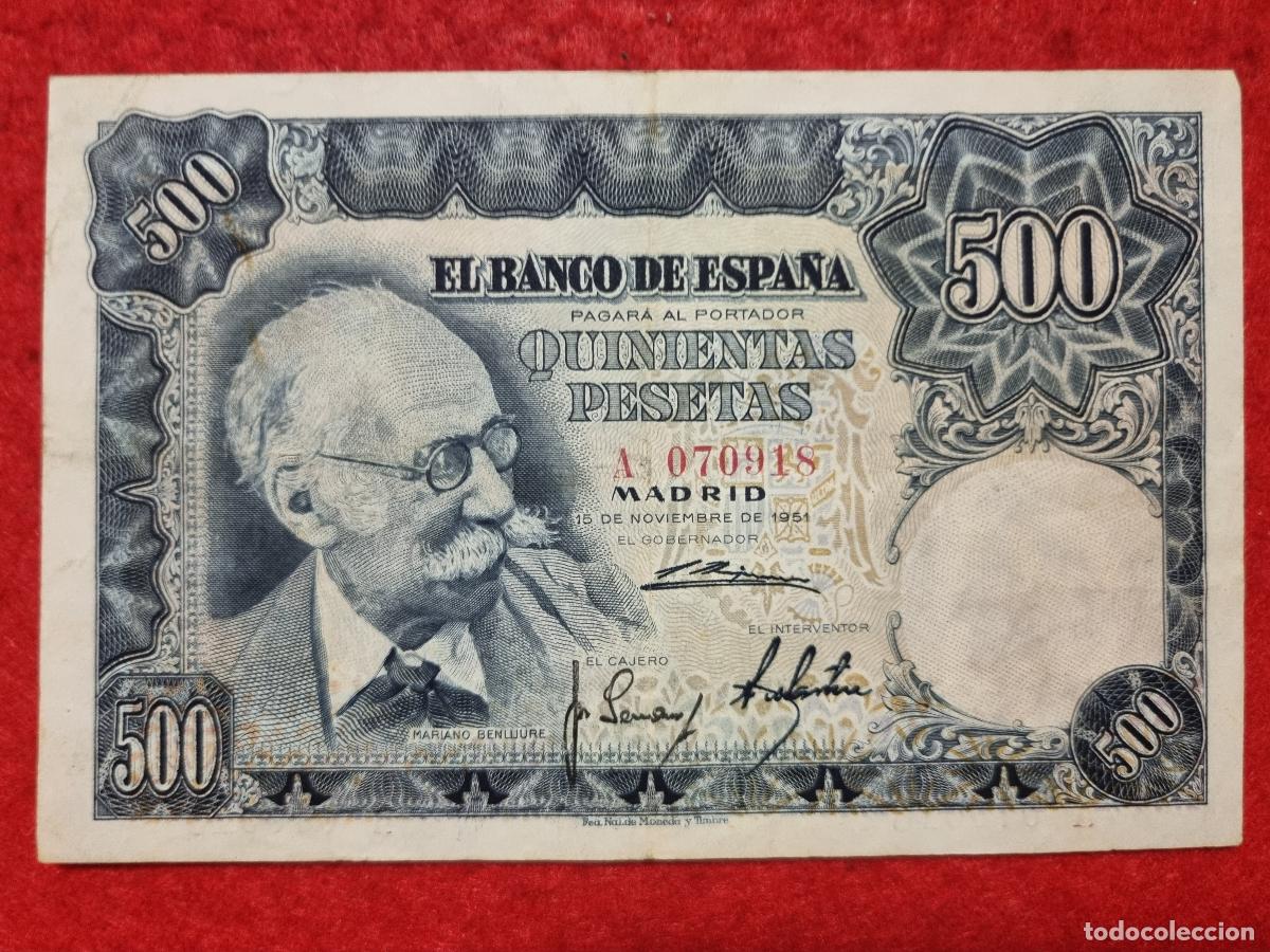 Billetes espa&ntilde;oles: BILLETE 500 PESETAS 1951 MBC+ SERIE A ORIGINAL T918