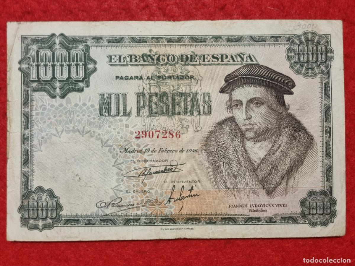 Billetes espa&ntilde;oles: BILLETE 1000 PESETAS 1946 LUIS VIVES MBC OJO SIN SERIE ORIGINAL T286