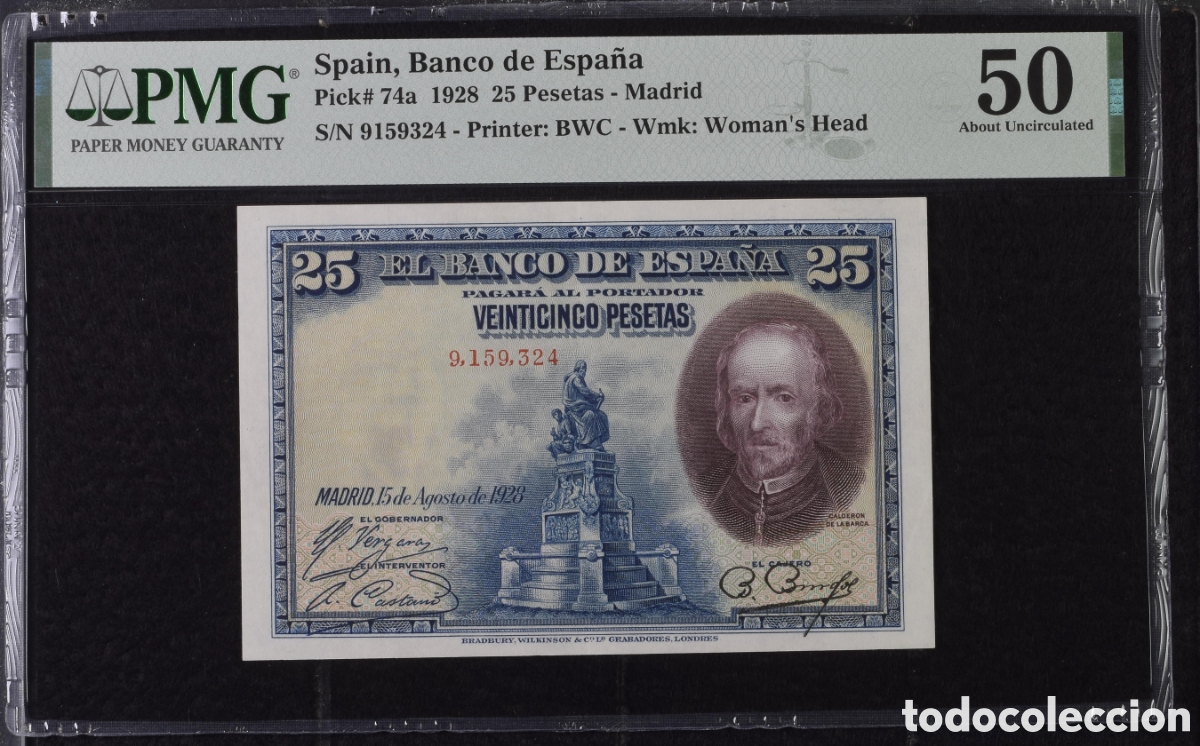 Billetes espa&ntilde;oles: Billete 25 pesetas 1928 sin serie ebc+ pmg
