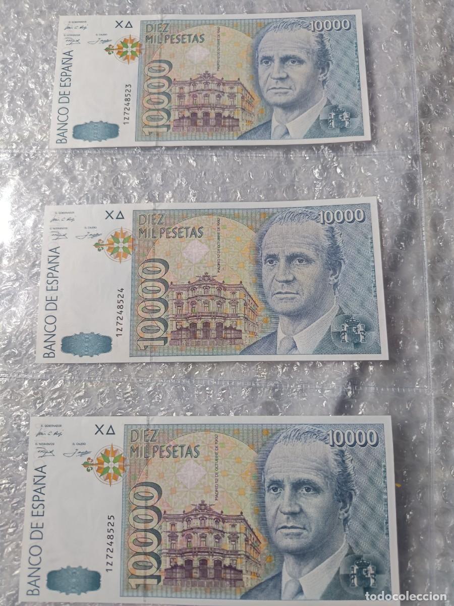Notas espanholas: Trio de billetes correlativos 10.000 pesetas 1992 casi sin circular
