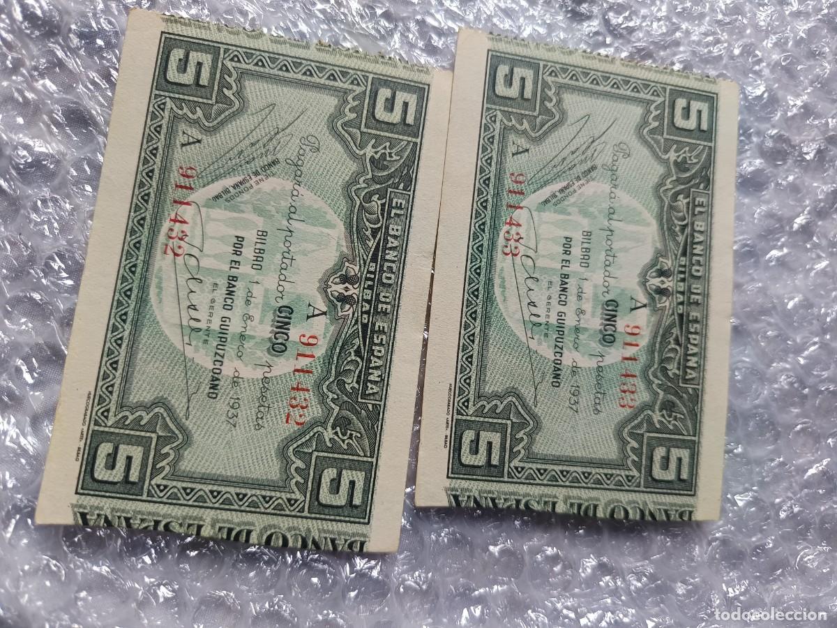 Billets espagnols: Billete correlativo 5 pesetas 1937 Bilbao