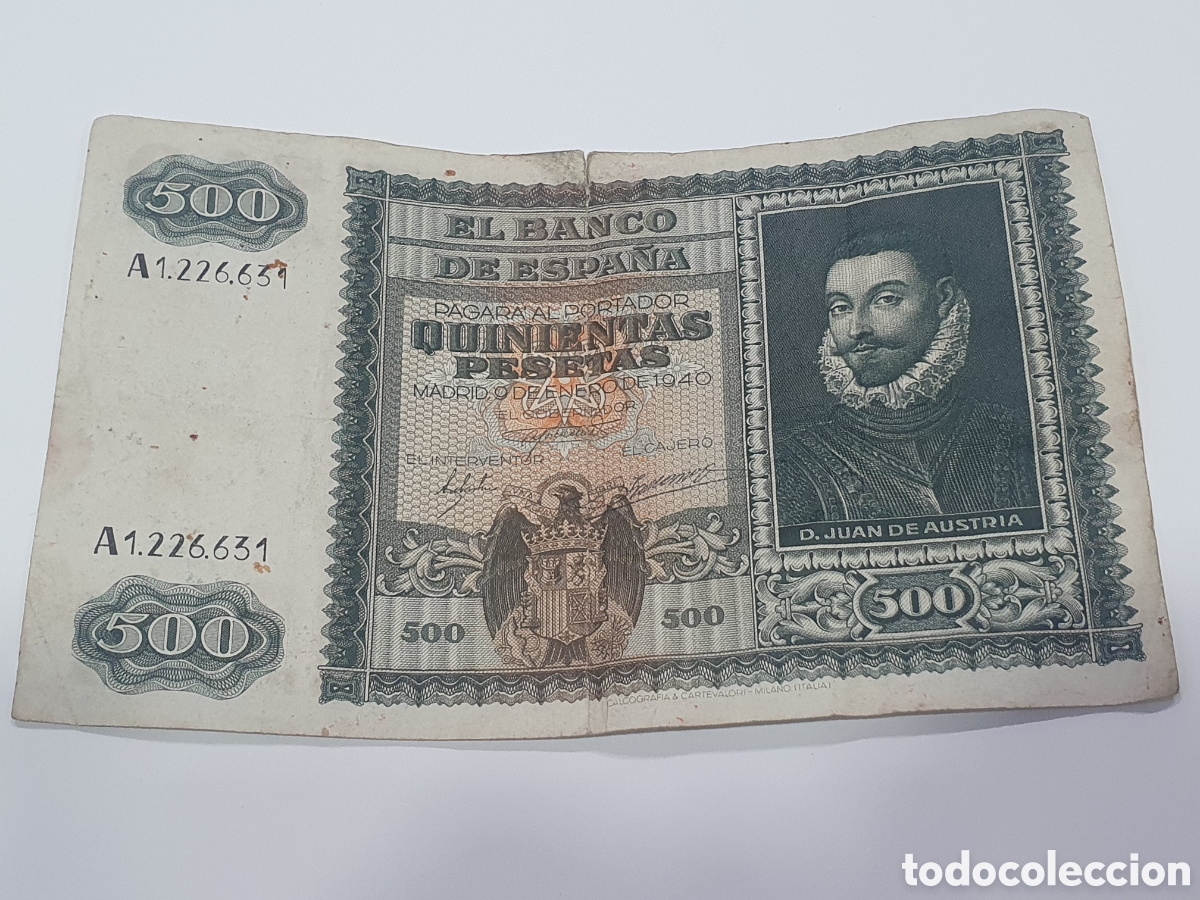 Billetes espa&ntilde;oles: SALIDA 0.01&euro;. Billete 500 Pesetas 1940. (L127)