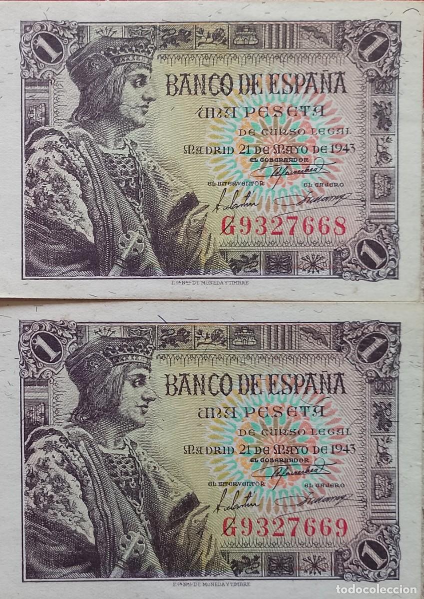 Billetes espa&ntilde;oles: PAREJA DE BILLETE1 DE 1PESETA 1943 FERNANDO EL CATOLICO S/C
