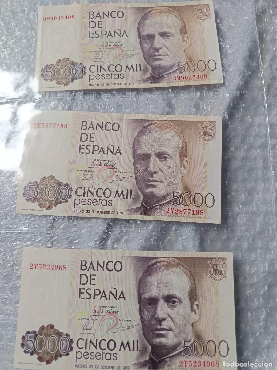 Notas espanholas: Lote de 3 billetes 5.000 pesetas 1979