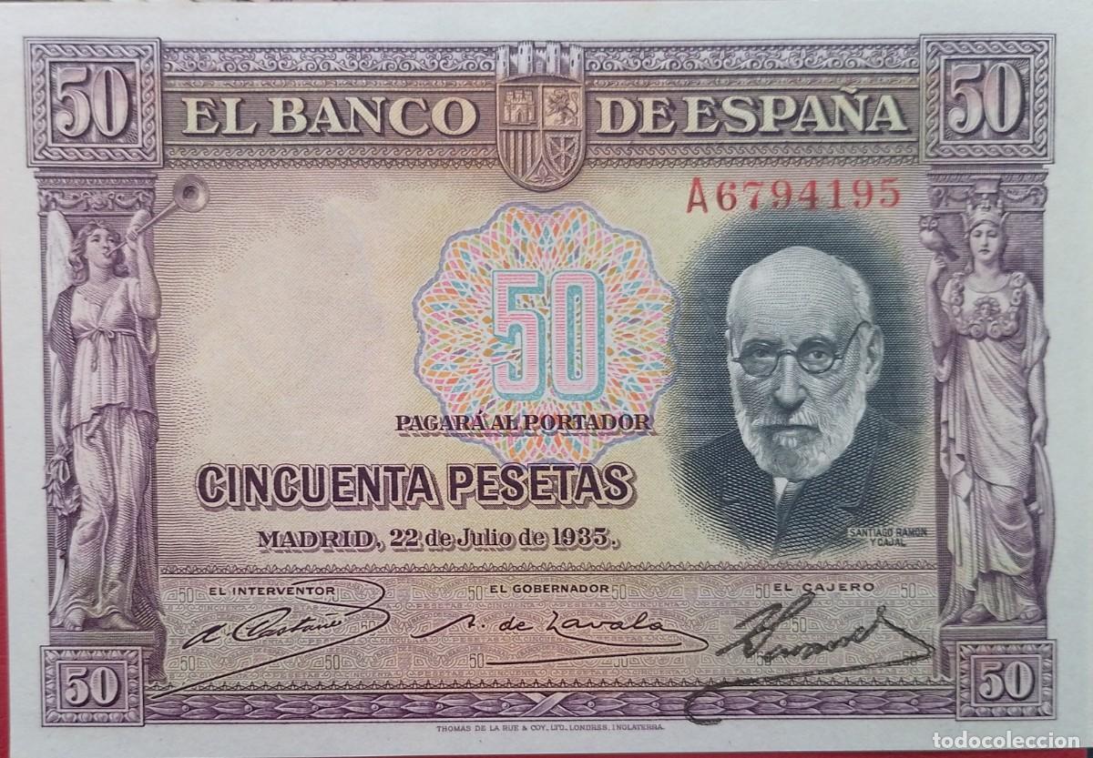 Billetes espa&ntilde;oles: BILLETE DE 50 PESETAS CAMON Y CAJAL 1935 MUY DIFICIL SERIE A S/C