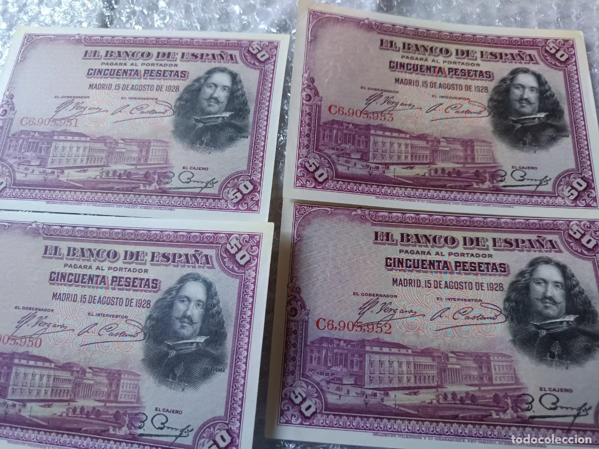 Billets espagnols: 4 billetes correlativos de 50 pesetas 1928