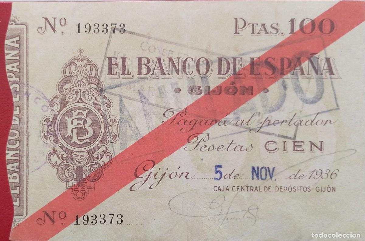 Billetes espa&ntilde;oles: BILLETE DE 100 PESETAS 1936 GIJON LIGERA RESTAURACI&Oacute;N S/C-